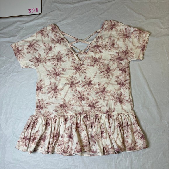 Lucky Brand Womens XS Mauve Palm Tree Peplum Blouse Top Strappy Back  NEW NWT - Picture 4 of 10